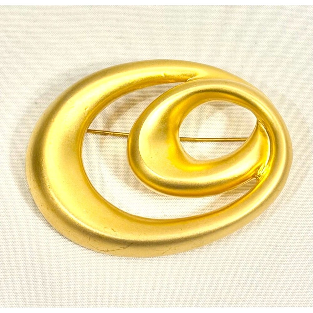 Vintage Gold Tone Sculptural Spiral Statement Brooch Modernist Swirl Pin